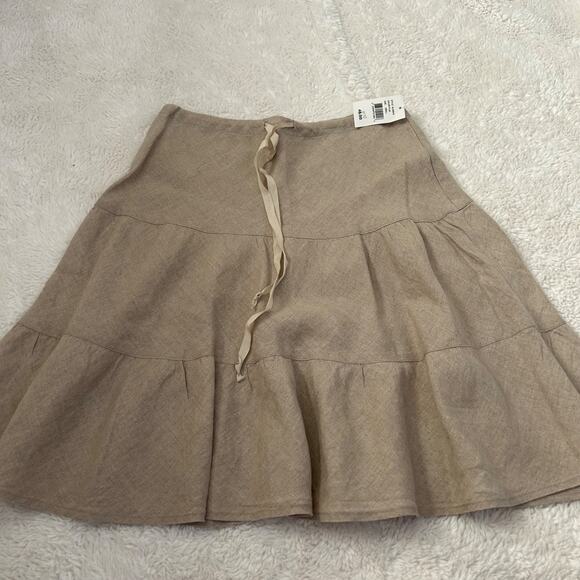 Allen Allen Dresses & Skirts - Allen Allen 100% Linen Skirt Beige Tiered Peasant Tie Waist Boho Casual Sz Small